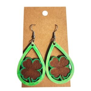 Lucky Clover Grove Wood Drop Earrings